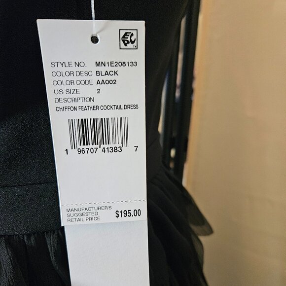 Aidan by Adrianna Papell Black Chiffon Feather Cocktail Dress Size 2 - Picture 7 of 11
